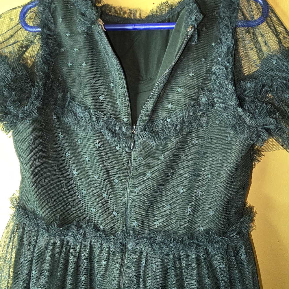 Girls Emerald Green Ruffle Tiered Tulle Dress - Picture 8 of 9